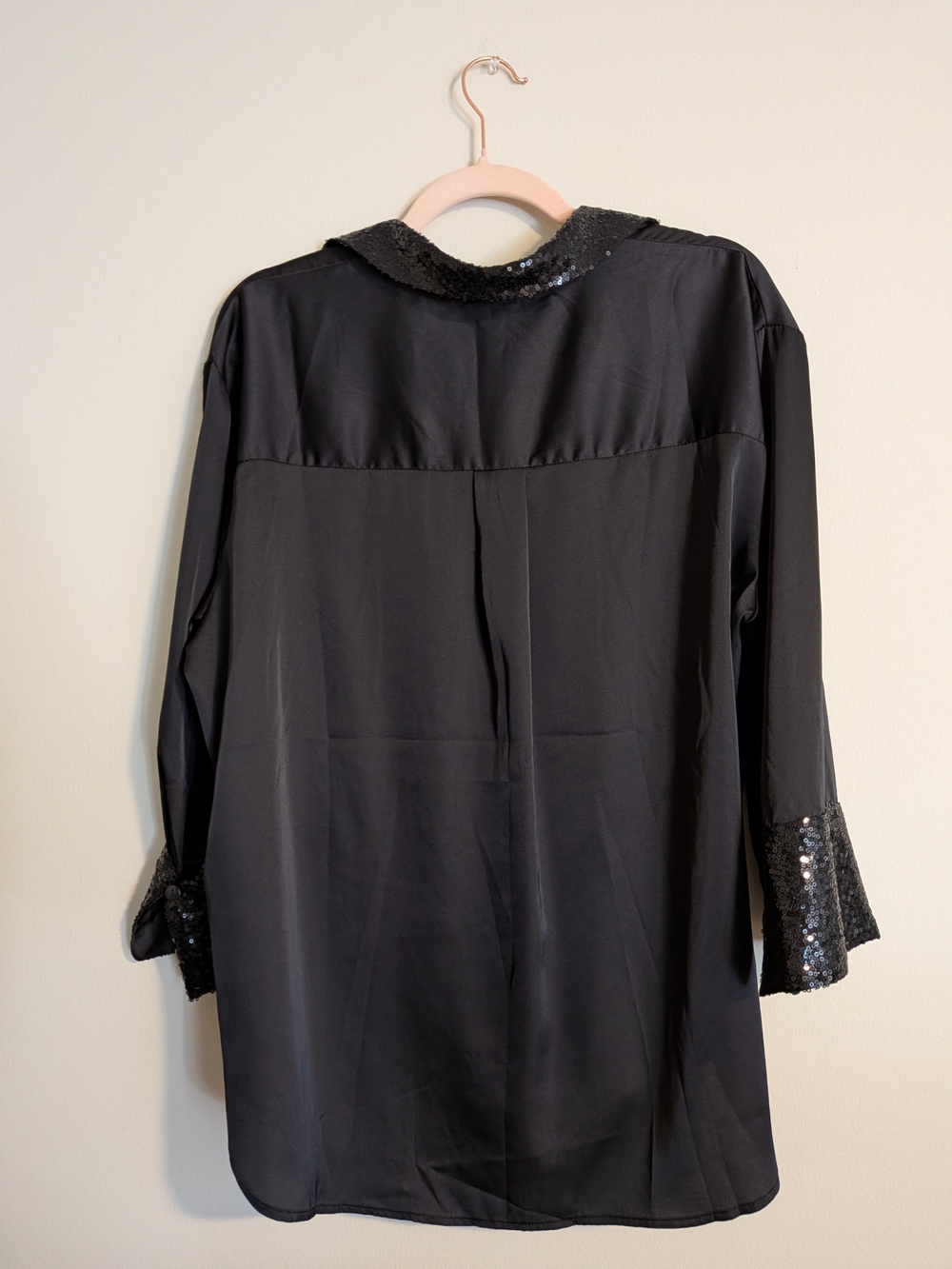 COMO BLACK Black Sequin Button-Down Blouse - XL - Picture 3 of 7